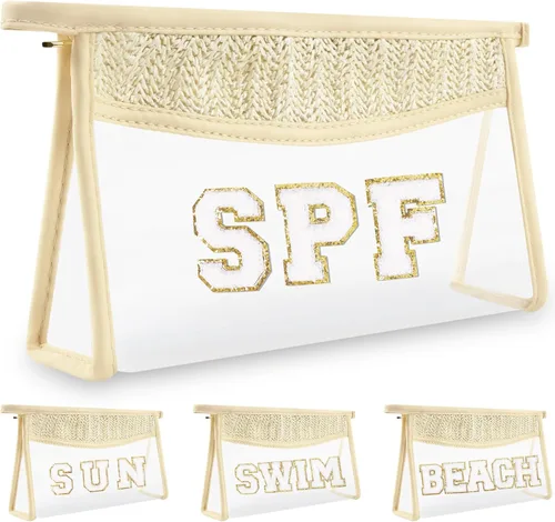 Miniatura 12 de Bolsa de maquillaje transparente bohemia con cremallera para cosméticos, bolsa de aseo transparente, bolsa de aseo de viaje, pequeña bolsa de letras