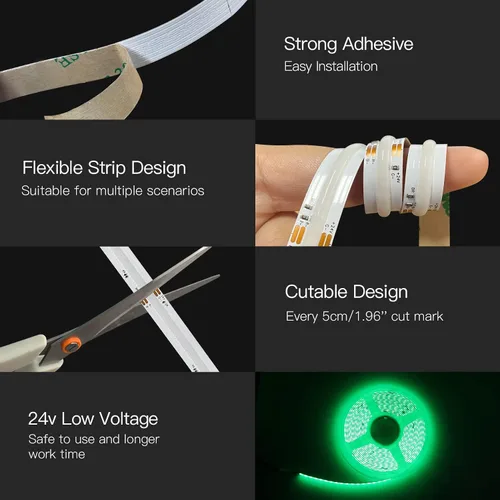 Miniatura 6 de Kit de tiras LED RGB COB, 9.8 pies ultra brillantes (840 LEDs/m) luces LED Bluetooth con control remoto de aplicación inteligente, luces LED