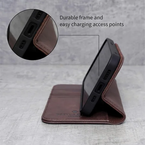 Miniatura 4 de Porter Riley - Funda de cuero para iPhone XR. Funda de piel auténtica premium con ranuras para tarjetas, soporte horizontal, marco duradero