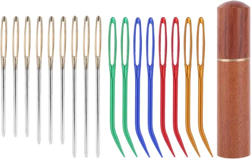 Miniatura 7 de Kit de 17 agujas de coser de ojo grande, agujas romas de acero inoxidable y agujas de tapiz dobladas, agujas de tapiz afiladas, agujas de tejer a