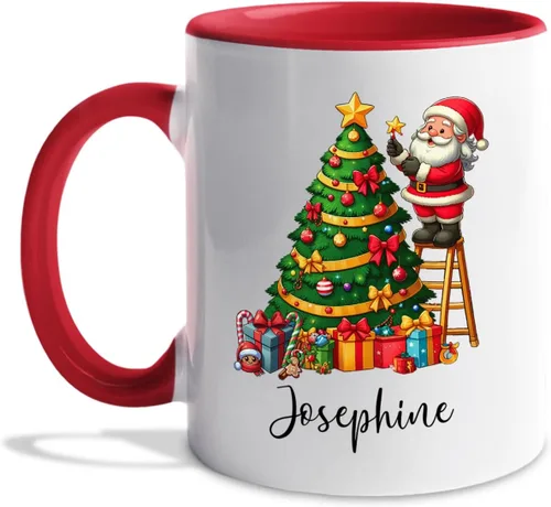 Miniatura 23 de Taza de café de Papá Noel con nombre personalizado – Taza de Papá Noel personalizada, 11 onzas y 15 onzas, bonita taza de cerámica blanca regalo
