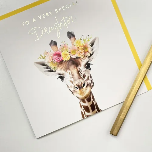 Miniatura 3 de Old English Co. - Tarjeta de felicitación para hija muy especial, diseño floral de jirafa, bonita tarjeta de cumpleaños para ella, lindas tarjetas