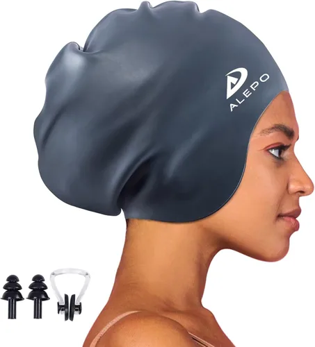 Alepo Gorro de natación extra grande para mujeres y hombres, sombrero de natación de silicona duradera con protección para los oídos, unisex, para