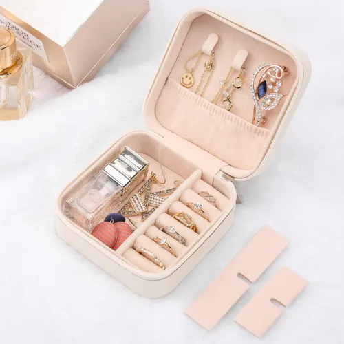 Miniatura 3 de XZUZ Pequeñas cajas de joyería de viaje, organizador de joyas portátil, cajas de almacenamiento para aretes, anillos, collares, cajas de joyería