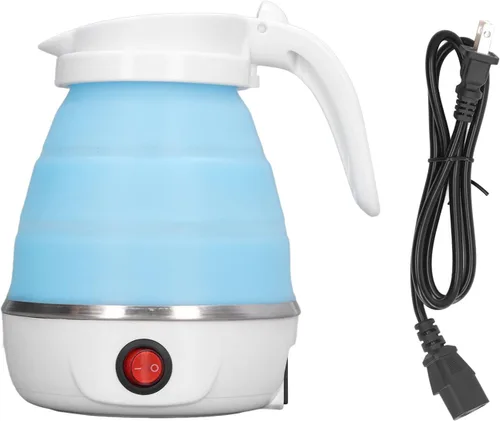 Haofy Hervidor eléctrico plegable, 0.6L 400W US Plug 110V Slim Diseño plegable para viajes Hervidor de agua caliente portátil, Azul