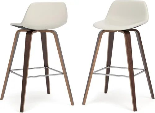 Miniatura 12 de SIMPLIHOME Randolph Taburetes de mostrador (juego de 2) taburetes de bar tapizados de madera curvada de 28 pulgadas de altura del asiento en tela