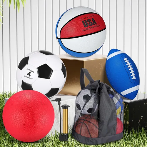 Miniatura 4 de Deekin Juego de 4 pelotas deportivas para niños y adolescentes, incluye tamaño oficial de baloncesto, fútbol, fútbol, patio de recreo, pelota