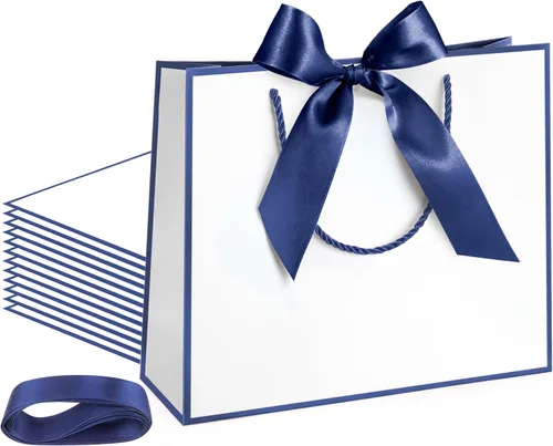 Miniatura 13 de Silkfly 12 bolsas de regalo con asas para dama de honor, 12 x 10 x 4 pulgadas, elegantes bolsas de regalo de bienvenida de boda con lazo para Rosa