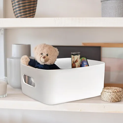 Miniatura 5 de Paquete de 8 contenedores y cestas de almacenamiento de plástico, contenedores de almacenamiento blancos para cocina, baño, oficina, organizador