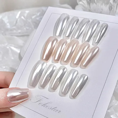 Miniatura 6 de 2 piezas de polvo de uñas cromado perla blanca súper brillante efecto espejo metálico, polvo cromado de unicornio de luna blanca para uñas, polvos