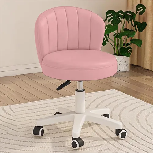 Miniatura 9 de Silla de escritorio pequeña festoneada con respaldo, bonita silla de tocador enrollable sin brazos con piel sintética, cómodas sillas de oficina Gris