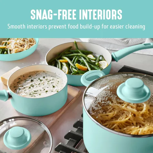 Miniatura 3 de GreenLife Soft Grip - Juego de utensilios de cocina de 16 piezas, cerámica antiadherente no tóxica sin PFAS, ollas, sartenes, salseras, sartén