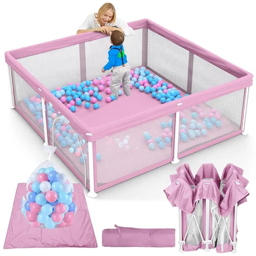 Miniatura 12 de TOREVSIOR Corralito plegable para bebés con alfombra, 50"×50" corralito plegable para bebés y niños pequeños, corral de seguridad para niños