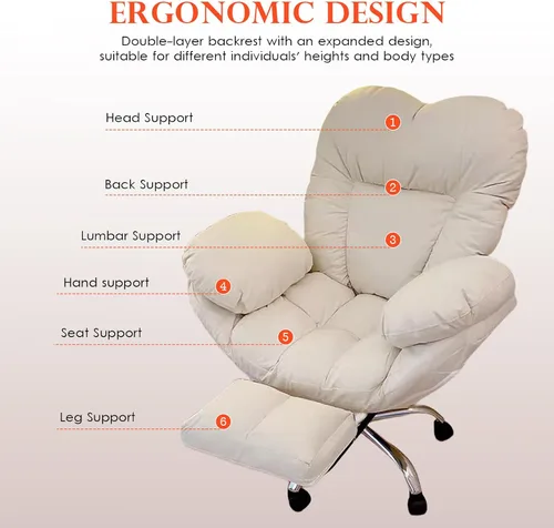 Miniatura 8 de High Back Desk Chair,High Back Heavy-Duty Computer Home Office Desk Chair,Big and Tall Executive Gaming Chair with Footrest Lumbar Support,White