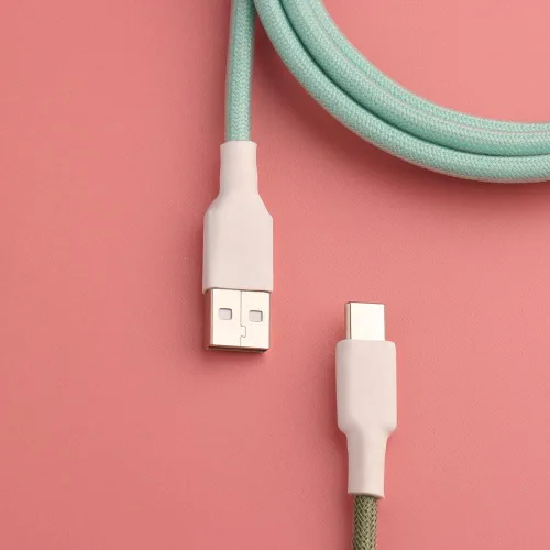 Miniatura 7 de Conector de aviador desmontable de doble manga Cable USB-C en espiral para teclados mecánicos de juegos personalizados (color: azul oscuro naranja)