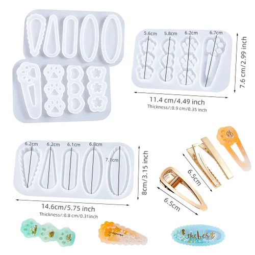 Miniatura 3 de Kit de 12 pinzas para el cabello Shaker - Horquilla de arena movediza moldes de resina epoxi pasadores de pelo de pata de gato, pinzas de silicona
