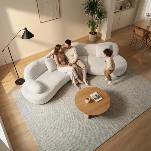 Miniatura 19 de SSC SATITUNCASA - Sofá modular curvo de 102.36 pulgadas, acogedor sofá Boucle para sala de estar, sofá de 4 plazas color crema con almohadas, sofá