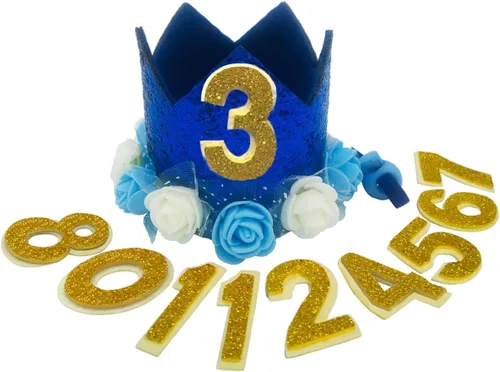 Sombrero de cumpleaños para perro, corona ajustable reutilizable para perros, gatos, cachorros, gatitos, fiesta de cumpleaños con números (azul Azul