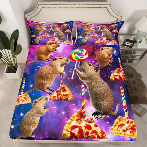 Sábana bajera ajustable de Capybara de dibujos animados tamaño individual para niños, bonito juego de cama de Capybaras marrón para niños y niñas,