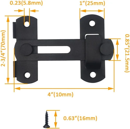 Miniatura 2 de Cerradura de puerta de granero, paquete de 2 cerraduras de puerta corredera de granero de 4 x 2-3/4 pulgadas, pestillo de puerta para puerta