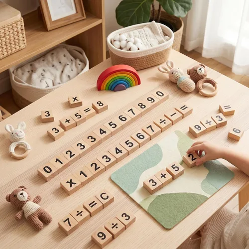 Miniatura 3 de 200 piezas de azulejos de madera con números de madera, bloques de rompecabezas de números y símbolos para manualidades, ortografía, decoración