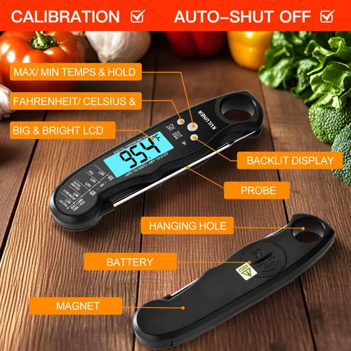 Miniatura 4 de KULUNERKULUNER - Termómetro digital impermeable de lectura instantánea de carne con sonda plegable de 4.6 pulgadas