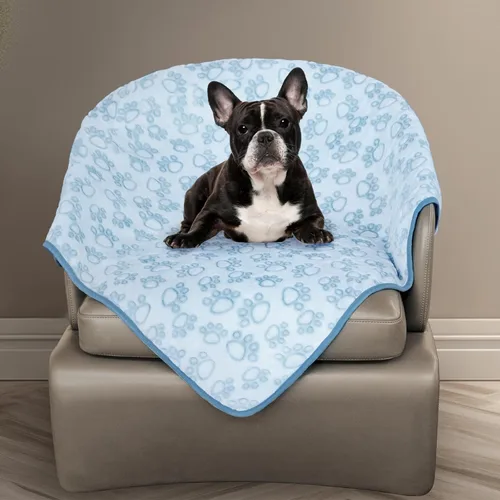 Miniatura 17 de Manta para perros rellena premium suave, con impresión de huella de pata gris de franela, 43 * 66 pulgadas, manta autocalentable para gatos