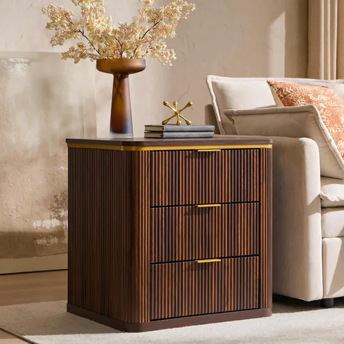 Miniatura 6 de T4TREAM 61 cm de gran mesita de noche de mediados de siglo con 3 cajones acanalados, mesa auxiliar, mesita de noche para dormitorio, sala de estar