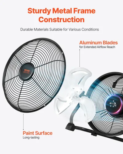 Miniatura 4 de VEVOR Ventilador de piso recargable de 10 pulgadas operado por batería para camping, ventilador portátil de alta velocidad para exteriores con marco