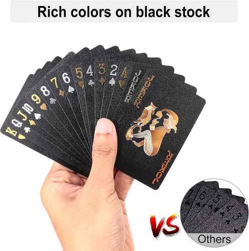 Miniatura 4 de LotFancy Tarjetas de juego de plástico, 2 barajas, tarjetas de póquer negras frescas con fundas de plástico, impermeables, índice estándar