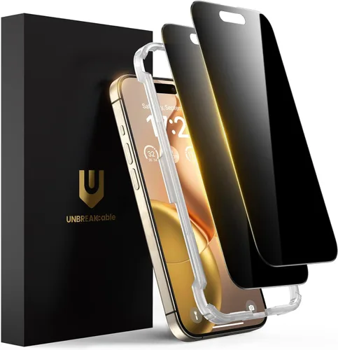 Miniatura 11 de UNBREAKcable Protector de pantalla de privacidad para iPhone 17 Pro, cobertura completa, vidrio templado inastillable, antiespía de 28°, dureza 9H