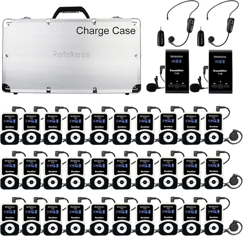 Miniatura 10 de Sistema de audio inalámbrico de guía turística Retekess T130, equipo de traducción para iglesia, calidad de sonido clara, auriculares de guía