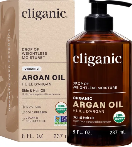 Miniatura 10 de Aceite de argán orgánico Cliganic 16 oz con bomba, 100% puro A granel para cabello, cara y piel (el empaque puede variar)