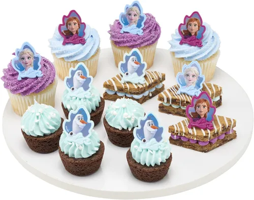 Miniatura 9 de DecoPac Anillos Frozen II, decoraciones de cupcakes con Elsa, Anna y Olaf para celebraciones de cumpleaños y Navidad, paquete de 24