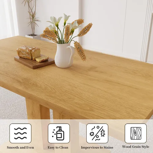 Miniatura 3 de HIPIHOM Mesa de comedor moderna de 46 pulgadas, mesa de cocina rectangular con acabado de roble, mesa de comedor compacta para 4, construcción Mesa