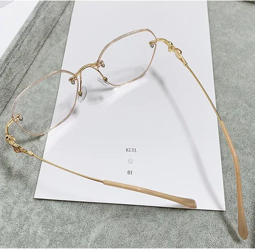 Miniatura 3 de Lentes de prebicia con luz azul sin montura de diamante para mujer, lentes de lectura sin montura para mujer (2, dorado)