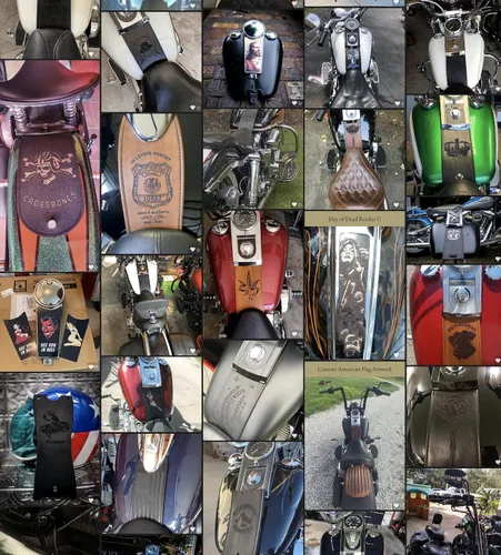 Miniatura 8 de The Dirty Gringo Francmasón Fe Esperanza Caridad Harley Davidson Cuero Tanque de Gas Panel Babero Softail