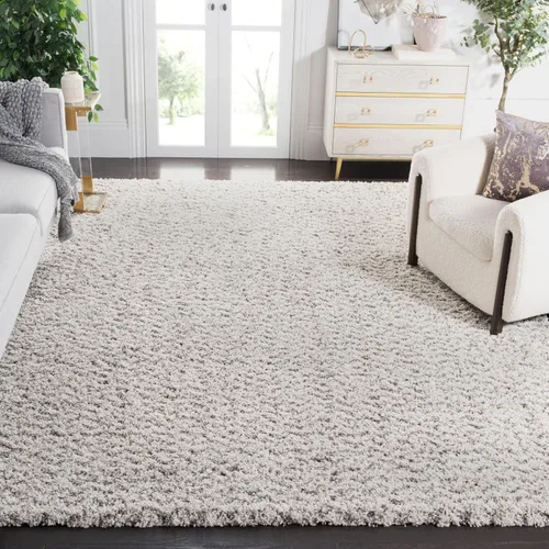 Miniatura 9 de SAFAVIEH Colección Hudson Shag SGH330A - Alfombra redonda de área de 2 pulgadas de grosor, diseño cheurón, 8 pies, color marfil y gris