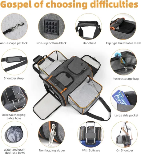 Miniatura 5 de Transportador para gatos, bolsa portátil para mascotas para gatos y perros pequeños, bolsa plegable de malla suave y a prueba de arañazos para Gris+