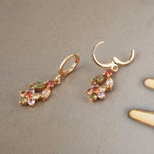 Miniatura 4 de HZMAN Crystal Flower Earring for Women Girls 14K Rose Gold Plated Hypoallergenic Dangle Drop Earrings Dainty Party Wedding Cubic Zirconia Earrings