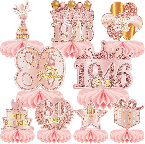Miniatura 18 de 9 piezas de decoración de cumpleaños 70 para hombres y mujeres, centros de mesa de nido de abeja de feliz cumpleaños 70, decoración de mesa de 70
