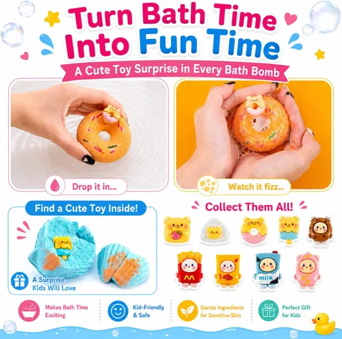 Miniatura 2 de Bombas de baño 9XXL para niños con juguetes sorpresa en el interior, paquete de 9 bombas de baño no tóxicas, baño de burbujas con 9 aromas, regalos