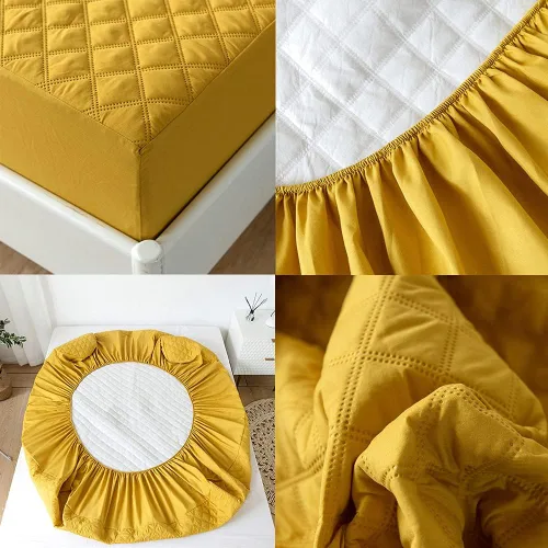Miniatura 7 de vctops Sábana bajera acolchada impermeable, protector de colchón ultra suave, elástico y ajustable con bolsillo profundo (amarillo, matrimonial)