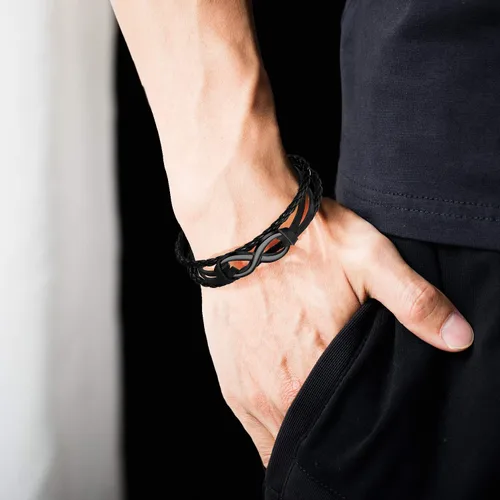 Miniatura 2 de Eymi Pulsera de cuero unisex con signo de infinito simbólico de amor trenzado