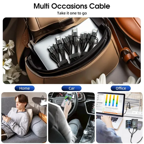 Miniatura 7 de Cable de carga múltiple 6 en 1 [3 unidades de 4 pies] Cable de carga rápida de nailon trenzado múltiple USB A/C a teléfono USB C/Micro USB/i-P Cable