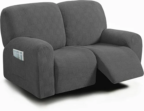 Miniatura 32 de ULTICOR - Juego de 8 fundas para sofá reclinable de jacquard, fundas para sofá reclinable elásticas para 3 cojines, gruesas, suaves, lavables Gris