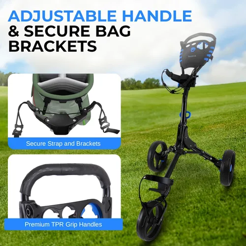 Miniatura 3 de SereneLife Carrito de golf de 3 ruedas, ultra ligero de aluminio plegable con asa ajustable, plegado rápido, tarjeta de puntuación de nueva versión