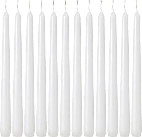Kedtui Velas cónicas de 10 pulgadas de alto, sin goteo, juego de 24 velas cónicas blancas sin perfume y sin humo de larga duración, cera de parafina