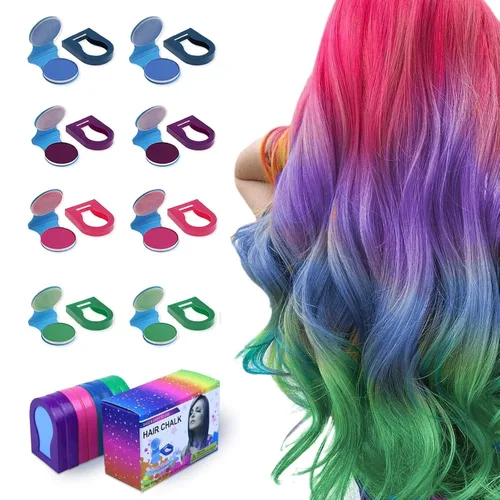 Hair Chalk for Kids - All Red 8 Pieces Washable Temporary Hair Color Set - Vibrant Red Dye for Girls - Non-Toxic on Dark Hair (8, 2 Pink, 2 Purple,