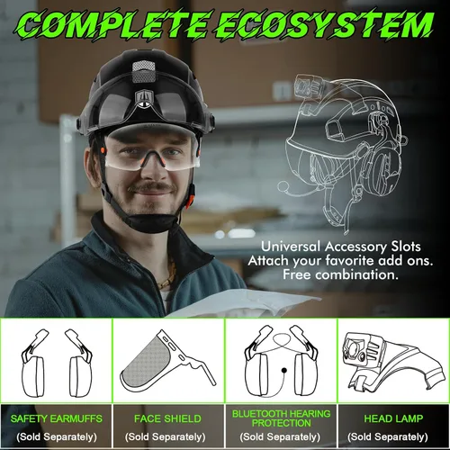 Miniatura 5 de GREEN DEVIL Casco de seguridad con visera tintada y transparente con ventilación Casco de construcción ABS Cascos de construcción para hombres